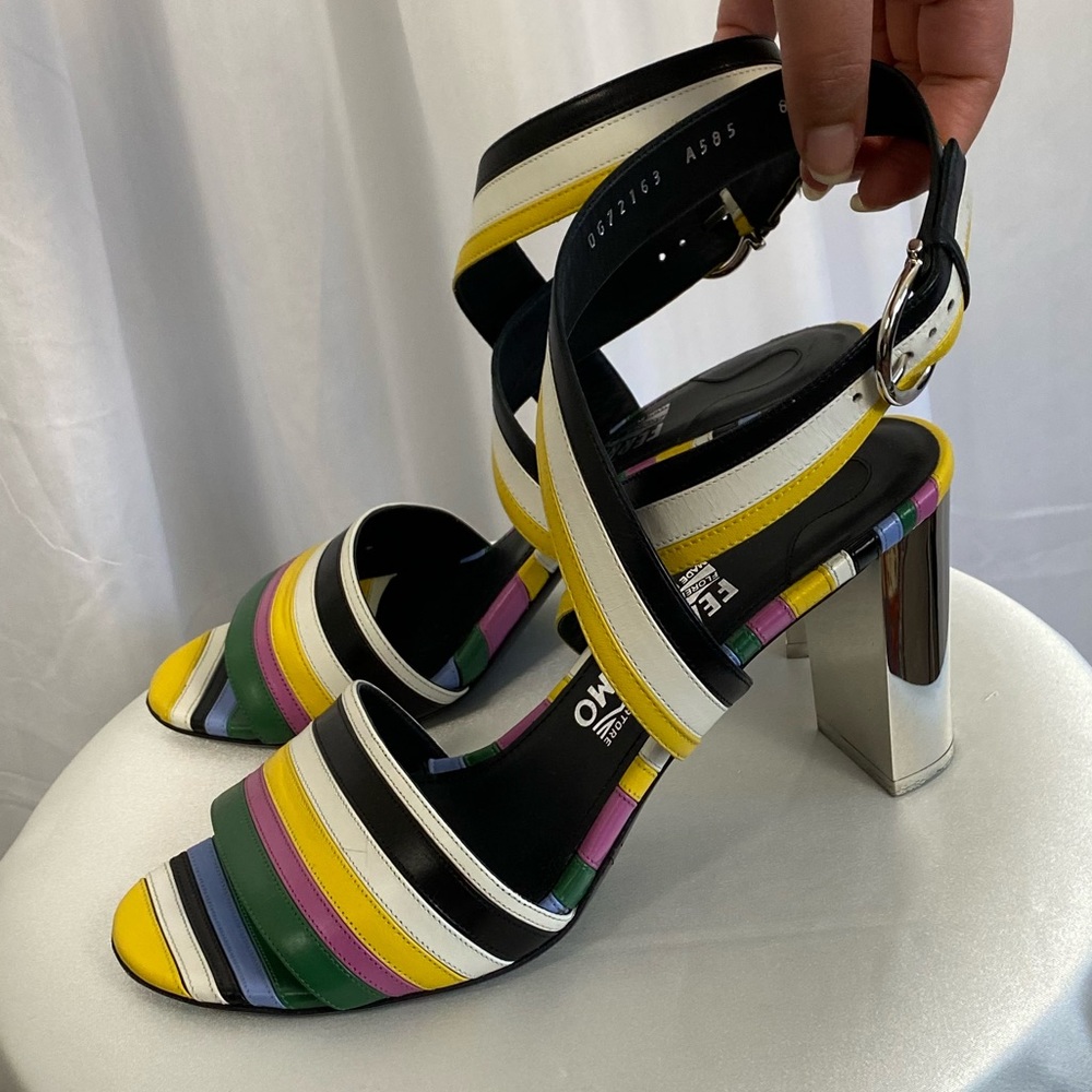 Salvatore Ferragamo Rainbow Strappy Heeled Sandals Women's Size 8 - Picture 4 of 7
